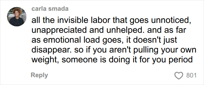 A user's comment on the emotional and invisible labor, highlighting the mental load in relationships. A user's comment on the emotional and invisible labor, highlighting the mental load in relationships.