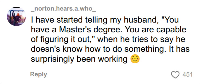 A woman shares her strategy for dealing with the mental load in relationships by telling her husband to figure things out. A woman shares her strategy for dealing with the mental load in relationships by telling her husband to figure things out.