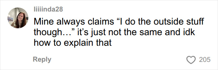 A social media comment about the imbalance of mental load in relationships, where one partner downplays domestic contributions. A social media comment about the imbalance of mental load in relationships, where one partner downplays domestic contributions.