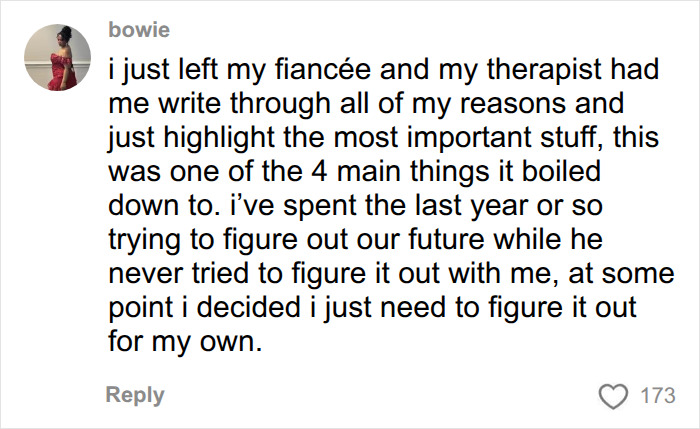 A woman on Twitter discussing her experience with the mental load in a relationship and leaving her fiancé. A woman on Twitter discussing her experience with the mental load in a relationship and leaving her fiancé.