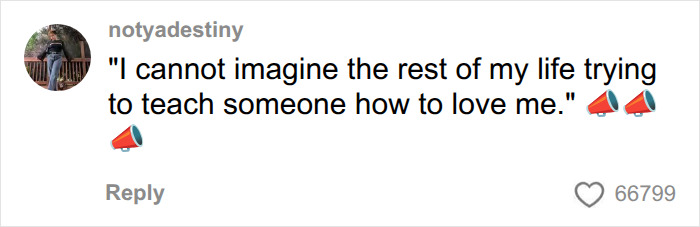 A comment reflecting on the mental load in relationships: I cannot imagine the rest of my life trying to teach someone how to love me. A comment reflecting on the mental load in relationships: I cannot imagine the rest of my life trying to teach someone how to love me.