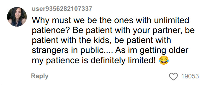 A woman comments on limited patience in relationships, highlighting the mental load many women experience. A woman comments on limited patience in relationships, highlighting the mental load many women experience.
