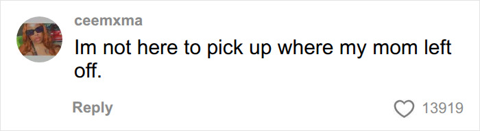 A user comments about not taking on her mother's responsibilities, relating to the mental load in relationships. A user comments about not taking on her mother's responsibilities, relating to the mental load in relationships.