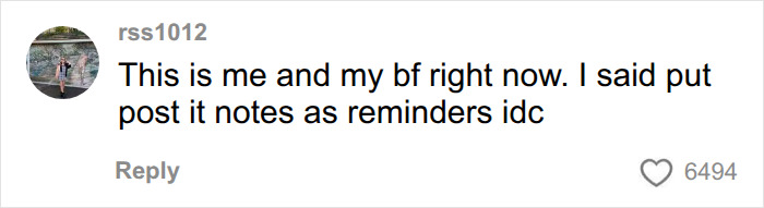 A user comments on the mental load in relationships, suggesting post-it notes as reminders to tackle the issue. A user comments on the mental load in relationships, suggesting post-it notes as reminders to tackle the issue.