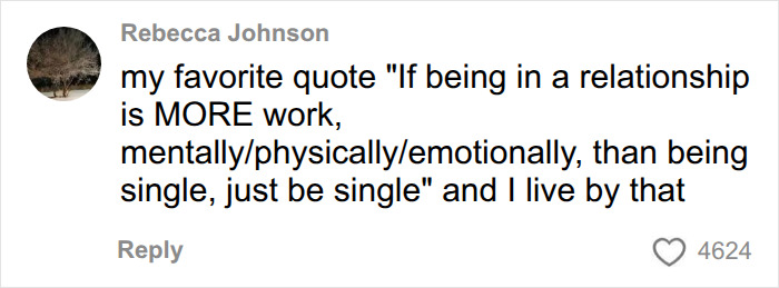 Rebecca Johnson shares a quote about mental load in relationships: If being in a relationship is more work, just be single. Rebecca Johnson shares a quote about mental load in relationships: If being in a relationship is more work, just be single.