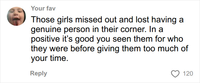 A comment about missing out on a genuine person, related to the mom's humiliating moment trying to make new friends. A comment about missing out on a genuine person, related to the mom's humiliating moment trying to make new friends.