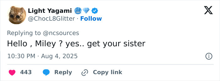 Screenshot of a tweet referencing Miley Cyrus and her sister Noah's bizarre desert photoshoot. Screenshot of a tweet referencing Miley Cyrus and her sister Noah's bizarre desert photoshoot.