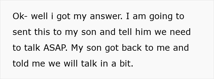 A text update about a son demanding an apology for a coffee order due to MIL and DIL's pettiness.