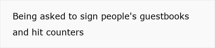 A screenshot showing text about signing guestbooks and hitting counters on the old internet. Evoking chaotic pics from the past.