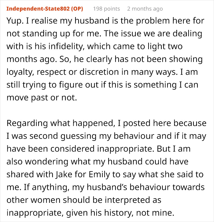 A screenshot of text about miscommunication, revealing husband's infidelity as the core problem and wife's discovery.