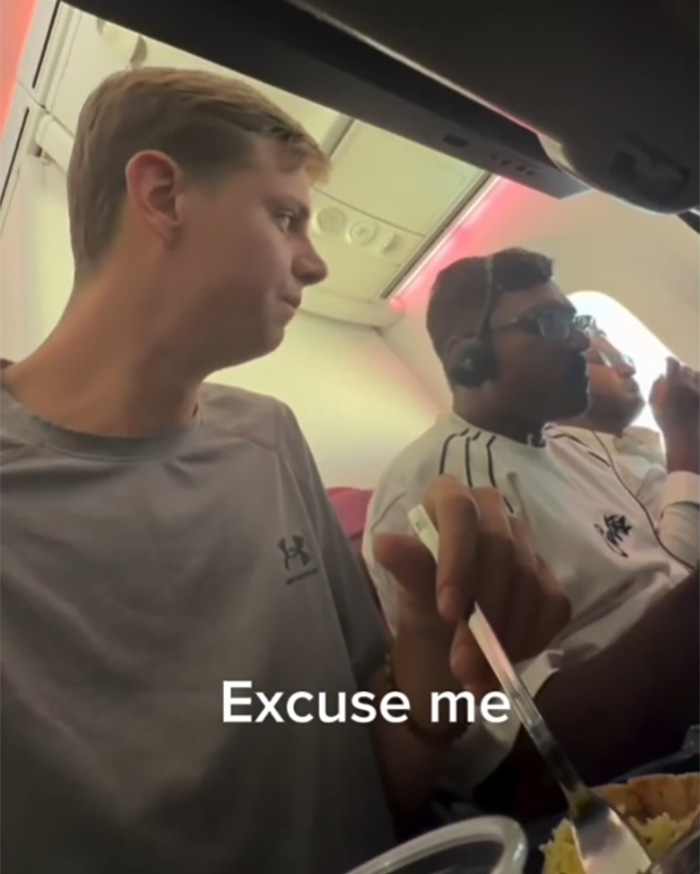 Passenger confronts a stranger for chewing with his mouth open on a plane, sparking a viral debate.