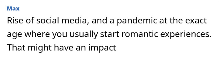 A text box displaying a comment about social media and the pandemic's impact on Gen Z romantic experiences.
