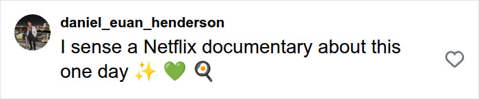 Screenshot of an Instagram comment from 'daniel_euan_henderson' saying, 'I sense a Netflix documentary about this one day,' with star, heart, and magnifying glass emojis, referencing the Peter Pan Girl viral backlash.