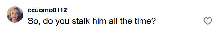A social media comment from ccuomo0112, asking, So, do you stalk him all the time?, regarding the Peter Pan girl.