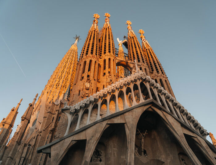 An architectural view of the Sagrada Familia near the metro station escalator incident. An architectural view of the Sagrada Familia near the metro station escalator incident.