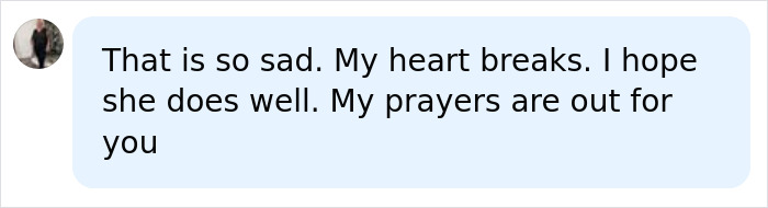 A social media comment expressing sadness and prayers for a woman who had her legs and hands amputated after routine surgery. A social media comment expressing sadness and prayers for a woman who had her legs and hands amputated after routine surgery.