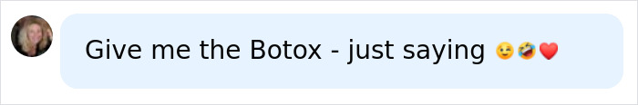 A social media comment saying, Give me the Botox - just saying, showing dramatic differences after Botox. A social media comment saying, Give me the Botox - just saying, showing dramatic differences after Botox.