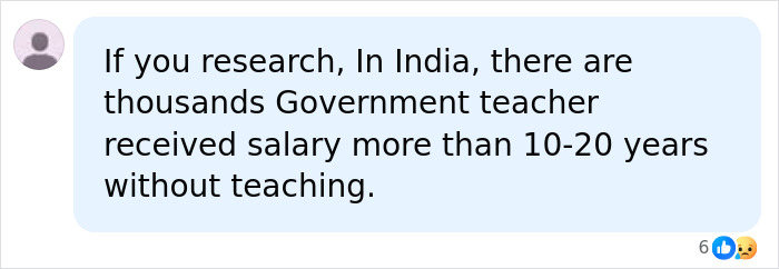 A social media post discussing thousands of government teachers in India receiving salary without teaching for decades. A social media post discussing thousands of government teachers in India receiving salary without teaching for decades.