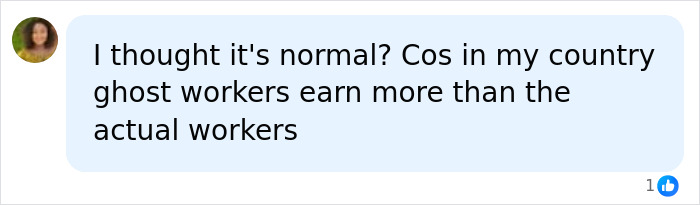 A social media post stating that ghost workers often earn more than actual workers in their country. A social media post stating that ghost workers often earn more than actual workers in their country.