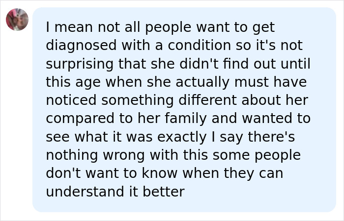 A social media comment discussing a mother's Down Syndrome diagnosis and the journey to answers. A social media comment discussing a mother's Down Syndrome diagnosis and the journey to answers.
