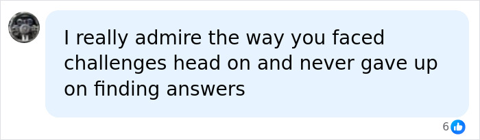 Screenshot of a social media comment praising someone for facing challenges and finding answers about a Down syndrome diagnosis. Screenshot of a social media comment praising someone for facing challenges and finding answers about a Down syndrome diagnosis.