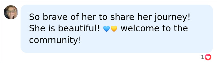 A social media post with a positive comment, showing community support for the mother's unexpected Down Syndrome diagnosis. A social media post with a positive comment, showing community support for the mother's unexpected Down Syndrome diagnosis.