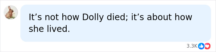 A social media comment about Dolly Parton's passing, focusing on her life, not her illness or cause of passing.