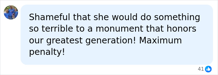 Shameful comment on a WWII Memorial vandalism.