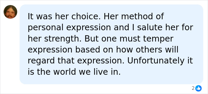 A comment discussing the mom with tattoos choice as personal expression and its societal impact. A comment discussing the mom with tattoos choice as personal expression and its societal impact.