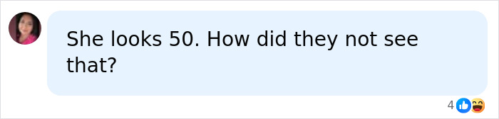 A comment questioning how a kind couple believed the 38YO woman was a kid.