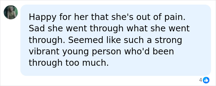 A comment expressing sadness for Hayden Panettiere's tragic passing and hoping she's out of pain. A comment expressing sadness for Hayden Panettiere's tragic passing and hoping she's out of pain.