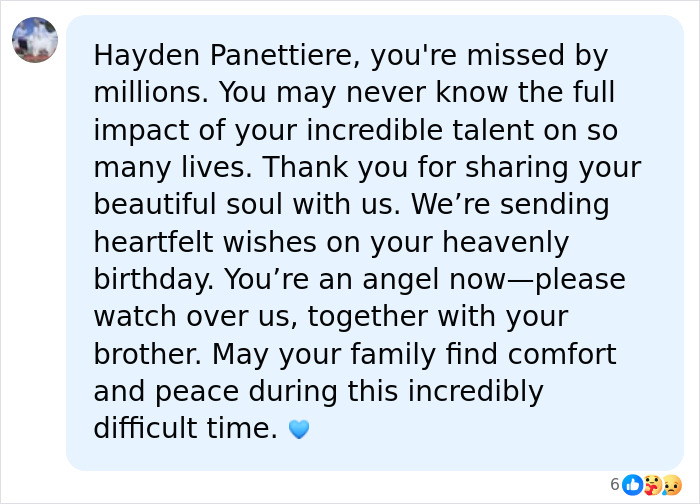 A tribute to Hayden Panettiere, expressing how much she is missed and sending heavenly birthday wishes. A tribute to Hayden Panettiere, expressing how much she is missed and sending heavenly birthday wishes.