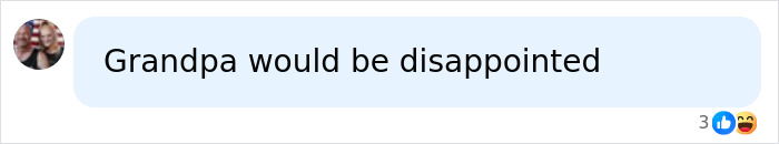 Screenshot of a social media comment saying Grandpa would be disappointed regarding John Gotti’s grandson. Screenshot of a social media comment saying Grandpa would be disappointed regarding John Gotti’s grandson.