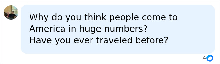 Screenshot of a comment asking why people come to America in huge numbers, about fleeing US for European asylum. Screenshot of a comment asking why people come to America in huge numbers, about fleeing US for European asylum.