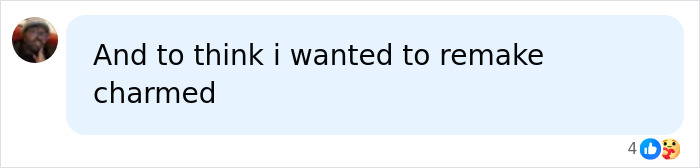 Social media comment expressing a desire to remake Charmed, related to acting retirement. Social media comment expressing a desire to remake Charmed, related to acting retirement.