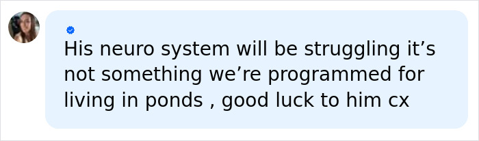 A social media comment expressing concern for the teen's neuro system struggling after 5 years in a pond.