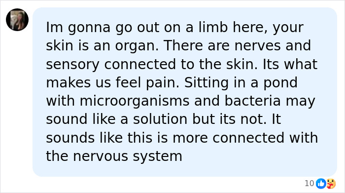 A social media comment about the teen's mysterious condition, suggesting it relates to skin, nerves, and the nervous system.
