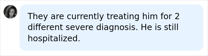 A social media comment about the teen's mysterious condition, stating he is hospitalized for severe diagnoses.