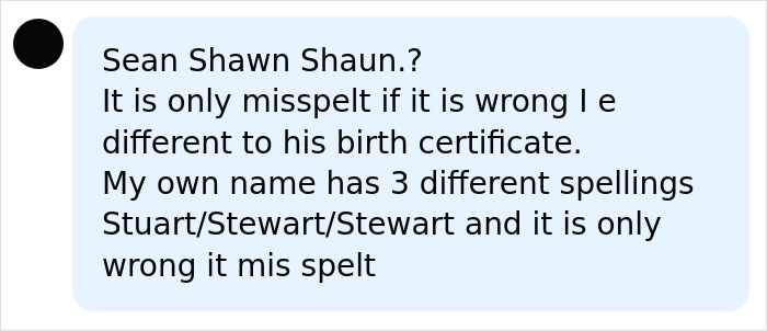 A comment bubble discussing name spellings like Sean, Shawn, Shaun, relating to common name search problems. A comment bubble discussing name spellings like Sean, Shawn, Shaun, relating to common name search problems.