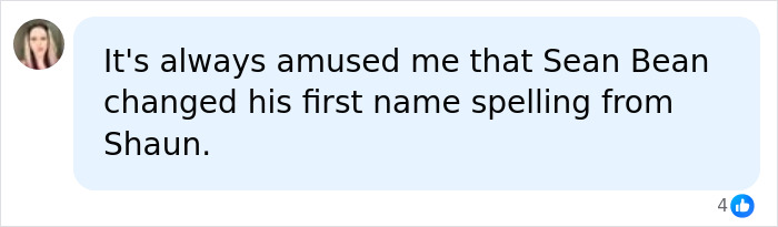 A comment bubble about Sean Bean's name spelling, illustrating complexities in common name searches. A comment bubble about Sean Bean's name spelling, illustrating complexities in common name searches.