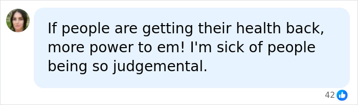 Screenshot of a comment supporting people using GLP-1 meds to get their health back.
