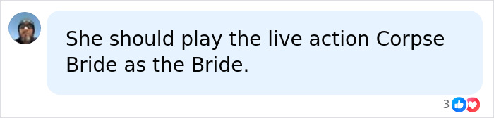 A social media comment suggesting the Iranian Woman, Zombie Angelina Jolie, play the live-action Corpse Bride.