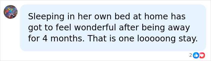 A social media comment on Christina Applegate's health battle, noting her long hospitalization. A social media comment on Christina Applegate's health battle, noting her long hospitalization.