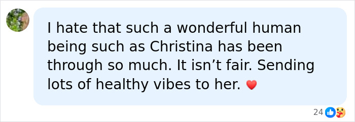 A comment showing support for Christina Applegate's health battle, sending her healthy vibes. A comment showing support for Christina Applegate's health battle, sending her healthy vibes.