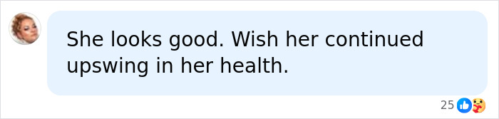 A comment expressing good wishes for Christina Applegate's continued health upswing. A comment expressing good wishes for Christina Applegate's continued health upswing.