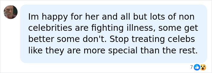 Social media comment about Christina Applegate's health battle: Im happy for her and all but lots of non celebrities are fighting illness. Social media comment about Christina Applegate's health battle: Im happy for her and all but lots of non celebrities are fighting illness.