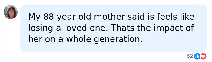 A social media comment about the impact of Dolly Parton, referencing her secret illness and hospital admission.