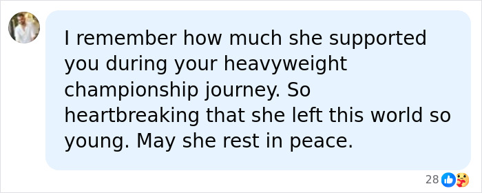 A social media comment remembering Hayden Panettiere's support and her tragic passing. A social media comment remembering Hayden Panettiere's support and her tragic passing.