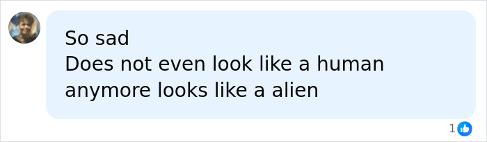 A comment expressing sadness about the Iranian Woman, Zombie Angelina Jolie, saying she looks like an alien.