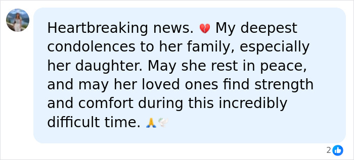 A social media comment expressing deepest condolences for Hayden Panettiere's tragic passing and family. A social media comment expressing deepest condolences for Hayden Panettiere's tragic passing and family.
